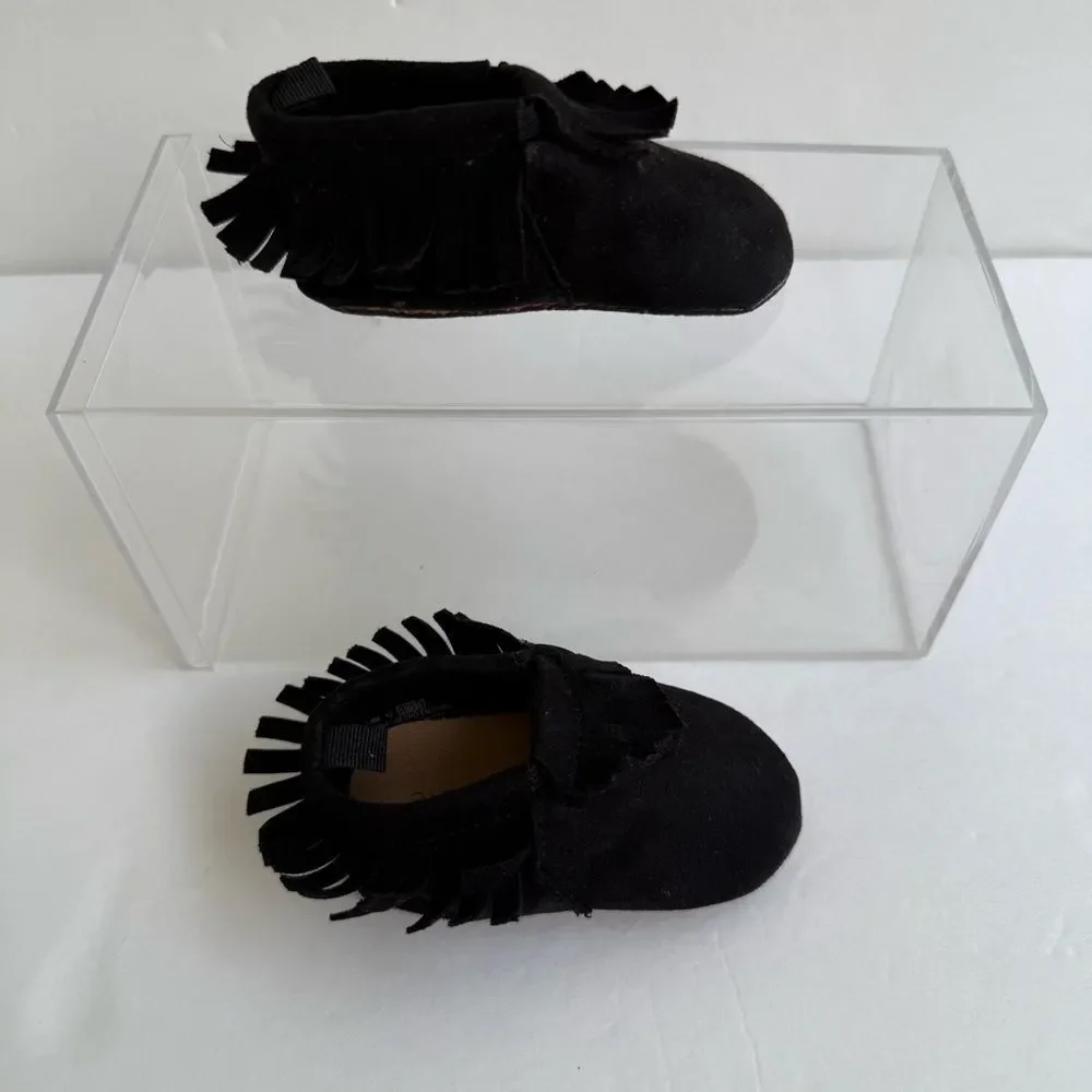 Old Navy Black Fringe Infant Moccasin Shoes Loafers 3-6M